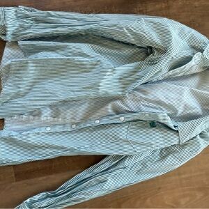 Lightly used green and white Striped Button-Up western Shirt